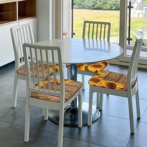 Brown Wood Texture Sunflower Dining Chair Covers Set of 6