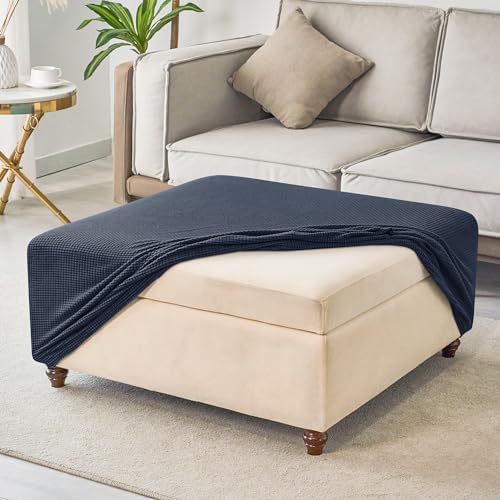 ANWUCHEN Medium Blue Stretch Jacquard Ottoman Cover