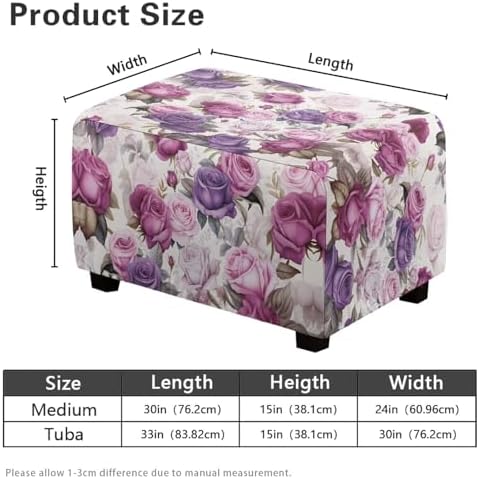 Purple Floral Stool Cover Non-Slip Ottoman Slipcover
