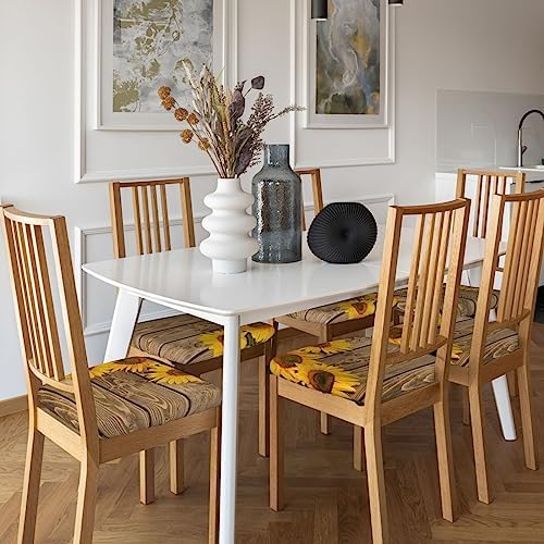 Brown Wood Texture Sunflower Dining Chair Covers Set of 6