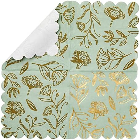 Sparkle and Bash 50-Pack Green Napkins with Gold Foil Flowers