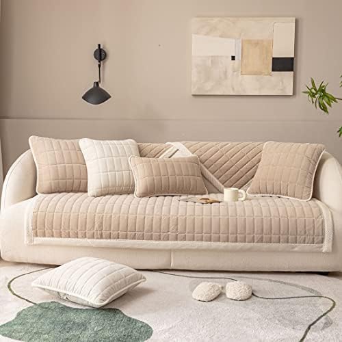 Vctops Velvet Plush Plaid Sofa Cover Non Slip Sectional Couch Protector
