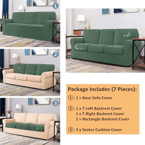 LINGERIN 7 Piece Stretch Sofa Covers Matcha Green