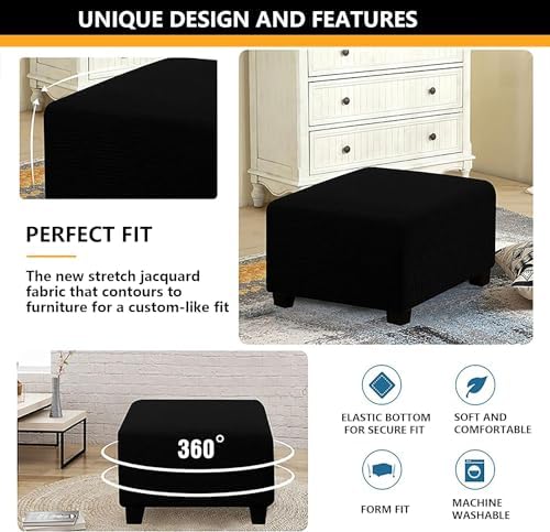 Light Purple Square Ottoman Cover Stretch Fit Stool Slipcover with Elastic Bottom