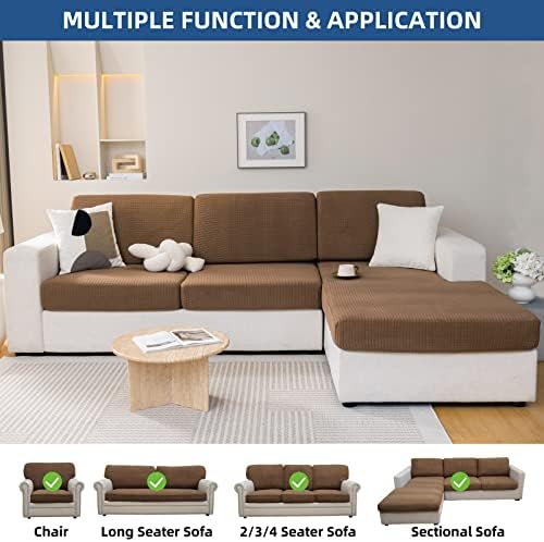 Eismodra Sofa Slipcover for 3 Cushion Couch Set Light Brown Stretchy Elastic