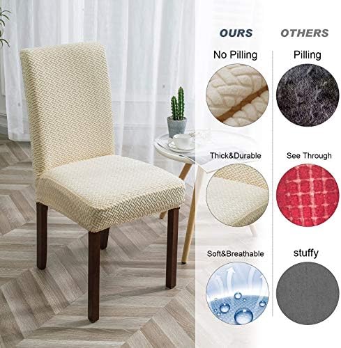 Genina Dining Chair Covers 6 PCS Beige Stretch Slipcovers