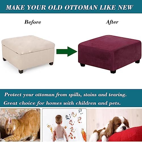 HFCNMY Velvet Ottoman Slipcover - Red - Large X-Large