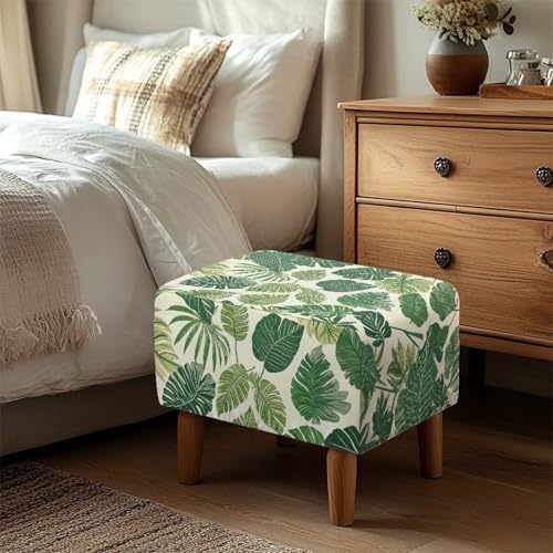 Talayituse Tropical Monstera Ottoman Cover Stretch Slipcover for Footstool and Small Ottomans