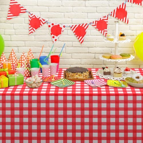 12 Pack Red White Checkered Tablecloths 54x108 Inch