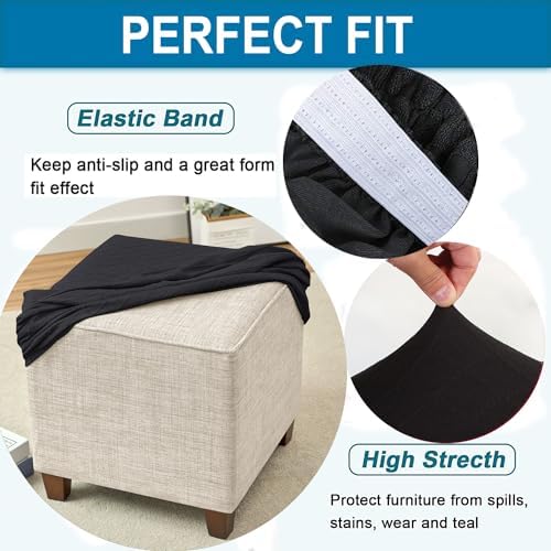 ANWUCHEN Stretch Jacquard Ottoman Cover - Small Black