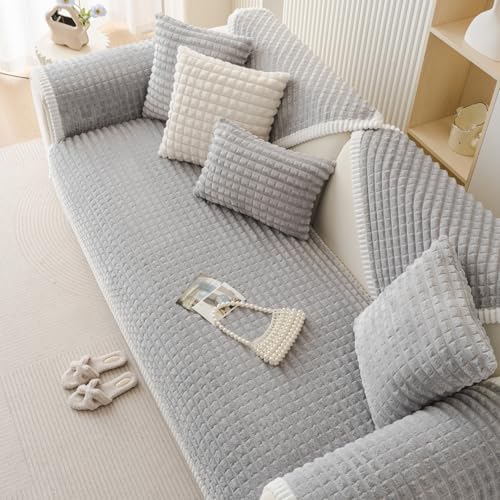 Plaid Fuzzy Plush Sofa Cover for Dogs Cats 28x28