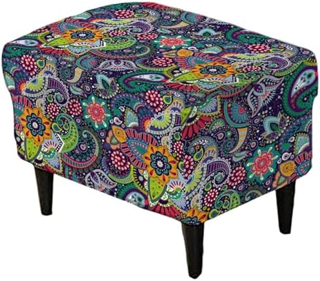KRFOONN Stretch Ottoman Cover with Non Slip Elastic Bottom