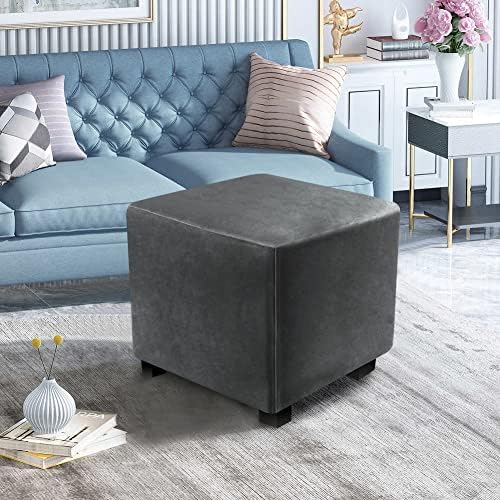 DUJUIKE Velvet Ottoman Cover with Elastic Bottom