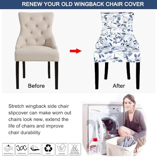 Lellen Wingback Chair Slipcover - Patterned Stretch Cover for Dining and Living Rooms