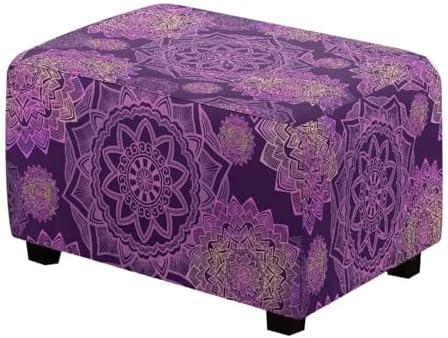 Purple Flower Rectangular Ottoman Slipcover Removable Washable