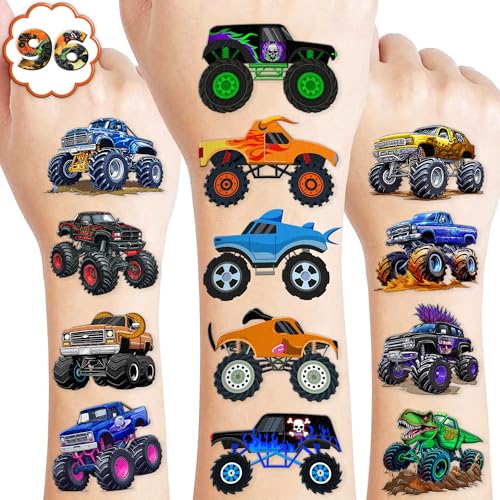 96 PCS Monster Truck Racing Car Temporary Tattoos for Kids