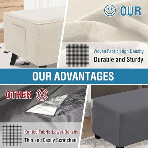 HVERSAILTEX Thick Linen Look Ottoman Cover for 43-44 Rectangle Footrest