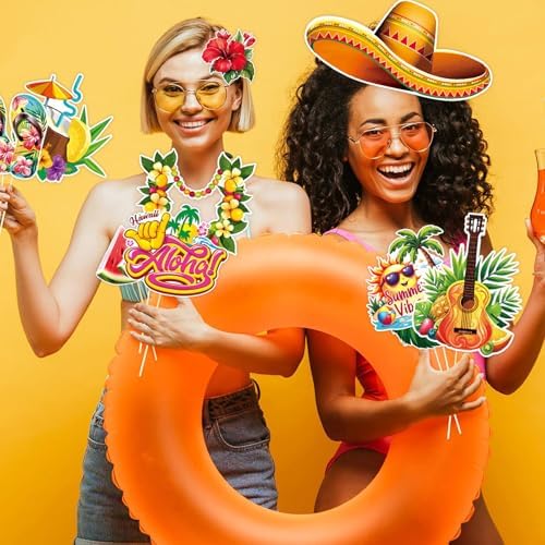 30Pcs Hawaiian Photo Booth Props Tropical Party Decorations