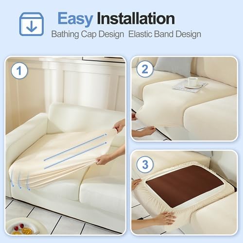 3 Piece Beige Chenille Sofa Slipcover Set
