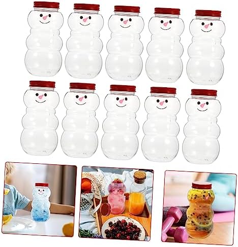 Garneck 10Pcs Snowman Milk Tea Beverage Bottles with Lids