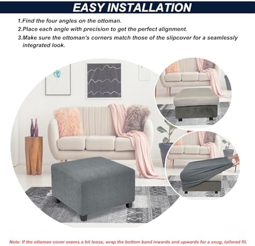 X-Large Dark Grey Ottoman Slipcover for Square and Rectangle Furniture
