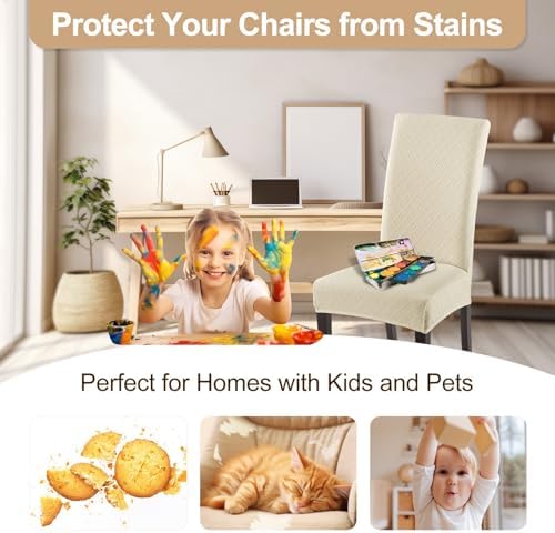 SearchI Dining Chair Covers Set of 4 Beige Rhombus