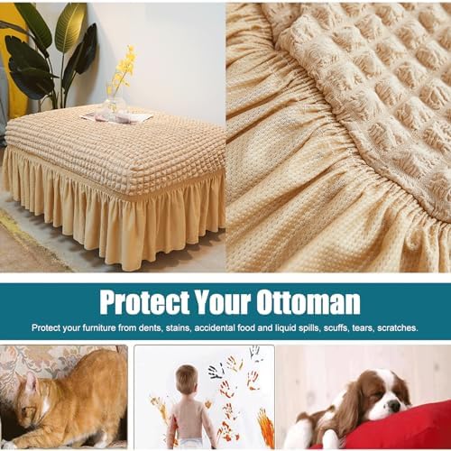 ZHUIYUAN Stretch Ottoman Slipcover with Skirt for Living Room Bedroom