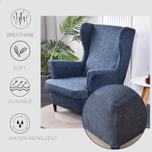 HAOYONG Stretch Wing Chair Cover Set with Ottoman and Storage Stool