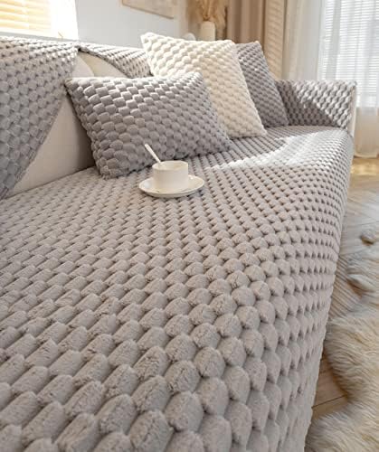 vctops Fluffy Faux Fur Sofa Cover Non Slip Warm Sectional Slipcover