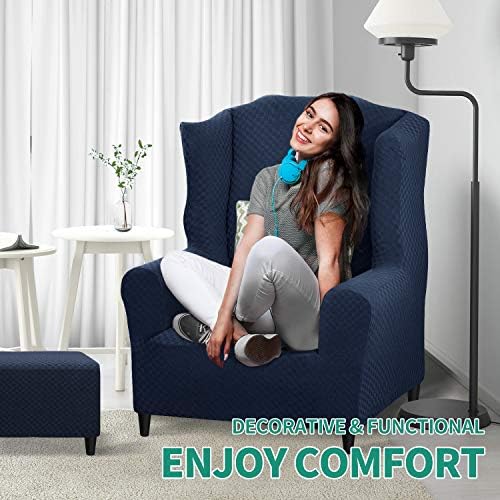 YEMYHOM Wingback Chair Slipcover with Jacquard Design and Foam Rods