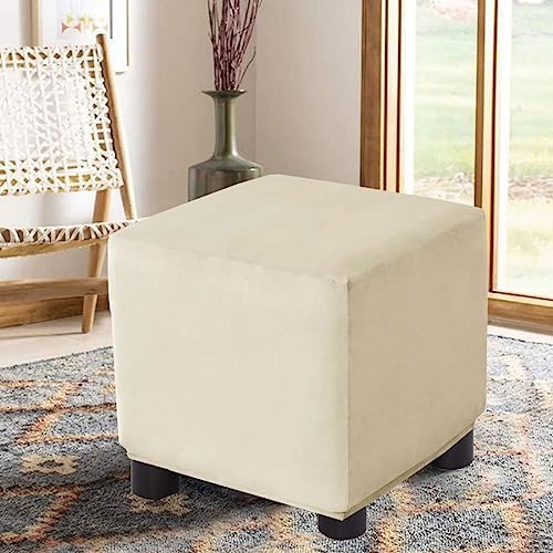 Velvet Storage Ottoman Slipcover Small Beige