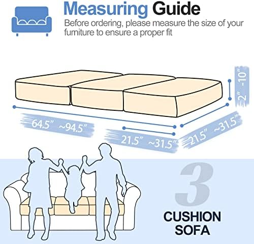 3 Piece Beige Chenille Sofa Slipcover Set