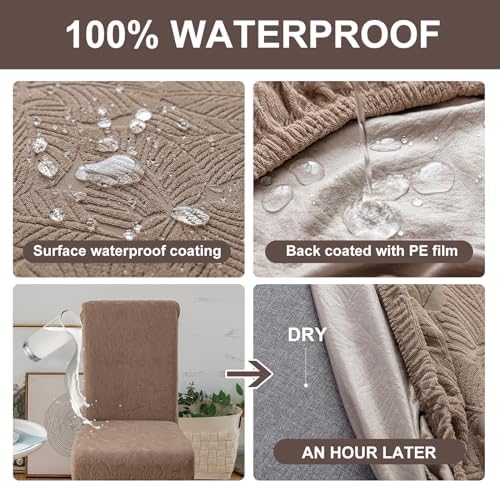 Genina Waterproof Dining Chair Covers Set of 4 Leaf Pattern Taupe