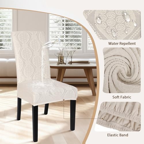 Waterproof Dining Chair Covers Set of 4 with Beige Flower Pattern