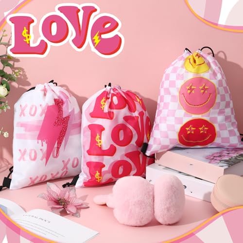 Paterr 12 Pcs Preppy Pink Party Favor Bags Drawstring Backpacks