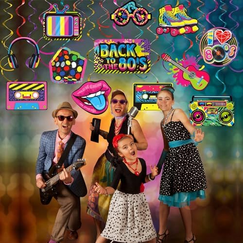 Containlol 80s Party Decorations 53 Pieces Neon Hanging Swirls
