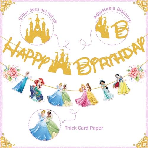 Gold Princess Birthday Banner for Girls Celebration