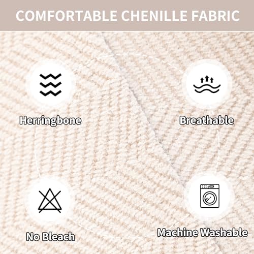 Chenille Sofa Cover Herringbone Design for Dogs Beige White 36x63
