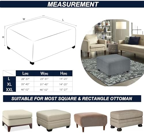 X-Large Dark Grey Ottoman Slipcover for Square and Rectangle Furniture