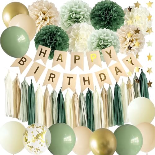 ANSOMO Birthday Banner Decorations Green Neutral