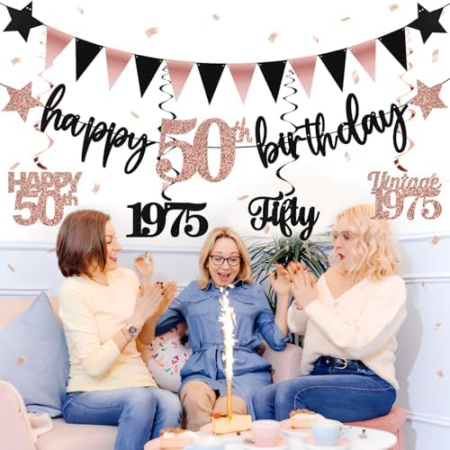 12PCS Rose Gold 50th Birthday Decorations