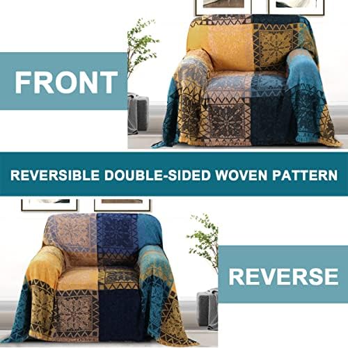 Turquoize Boho Sofa Cover Cotton Chenille Decor