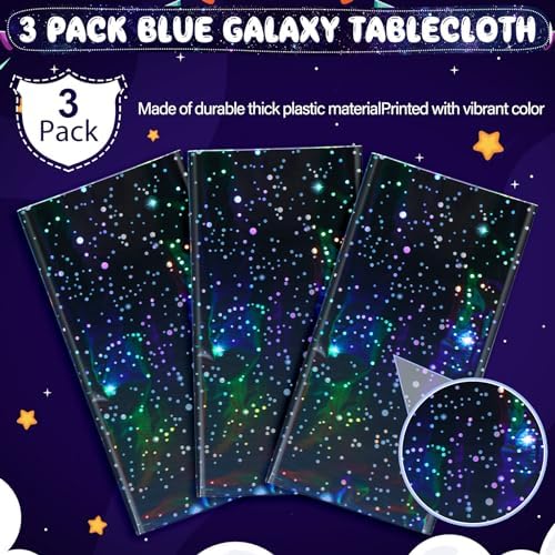 3Pcs Iridescent Blue Galaxy Tablecloths for Starry Night Parties