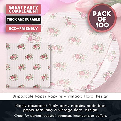 Juvale Vintage Pink Roses Floral Napkins