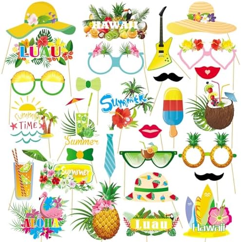 29Pcs Summer Photo Booth Props Tropical Party Decorations