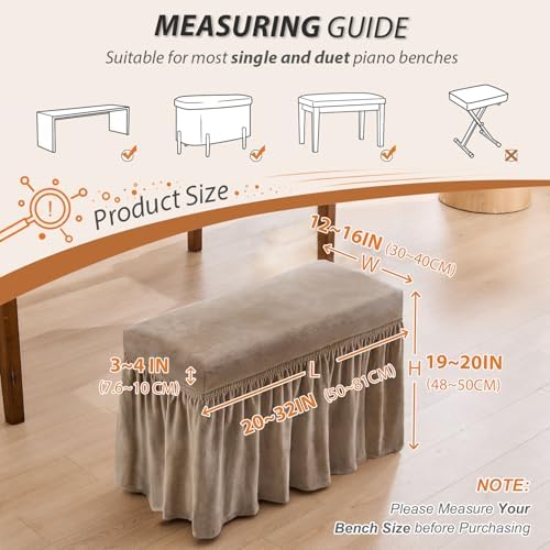 NICEEC Spandex Piano Bench Cover with Skirt and Ottoman
