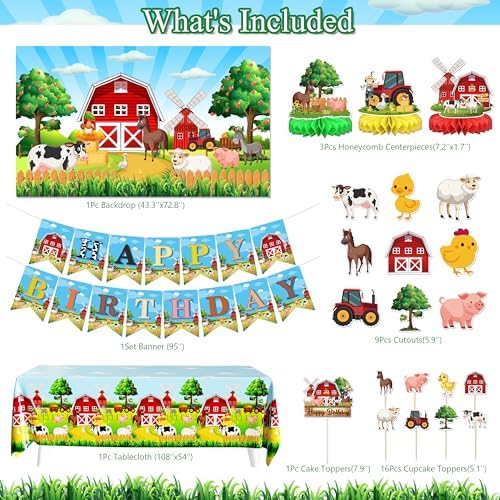 Farm Birthday Decorations Set with Animal Theme Supplies