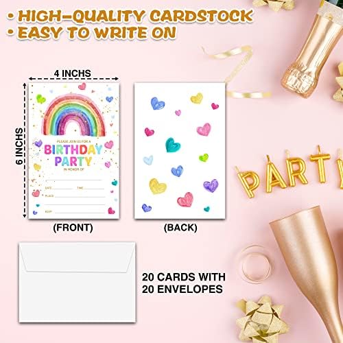 Rainbow Heart Birthday Invitations 20pcs A02