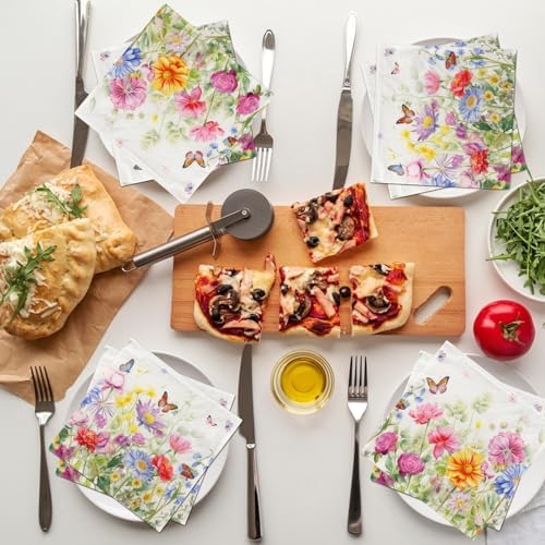40Pcs Spring Floral Napkins with Wildflowers Design