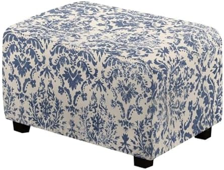 Ottoman Cover Rectangular Blue Floral Stool Cover
